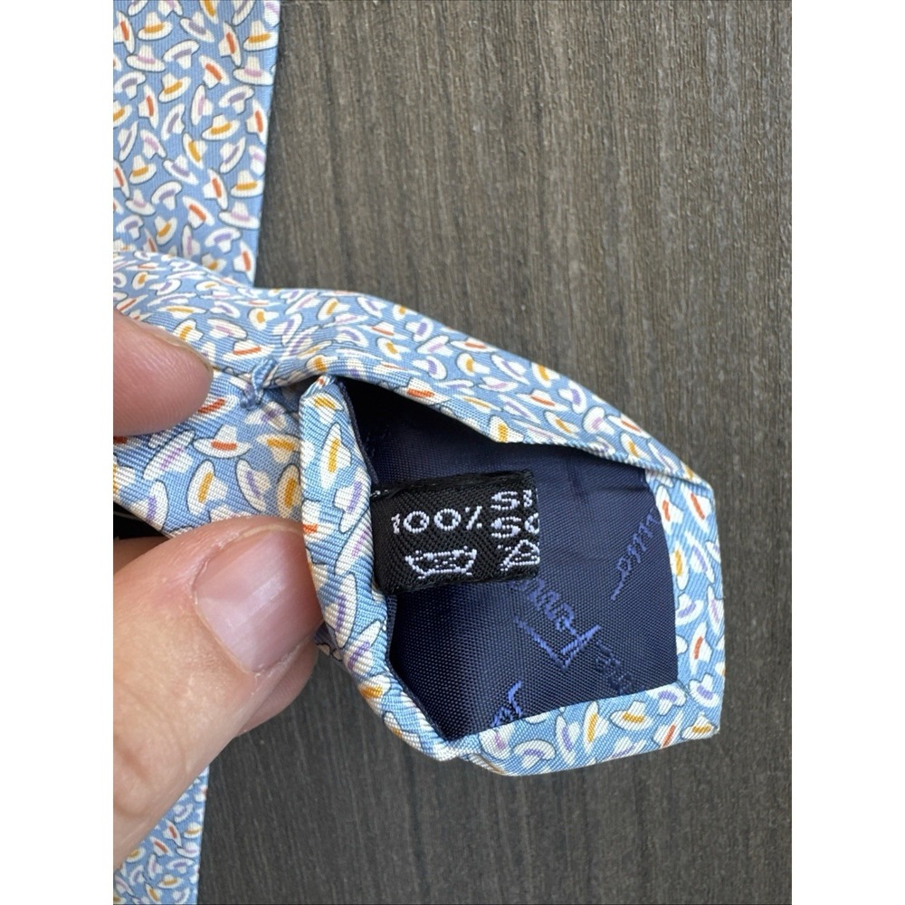 Salvatore Ferragamo Light Blue Silk Necktie Italy Micro Print Luxury Mens - Picture 9 of 10